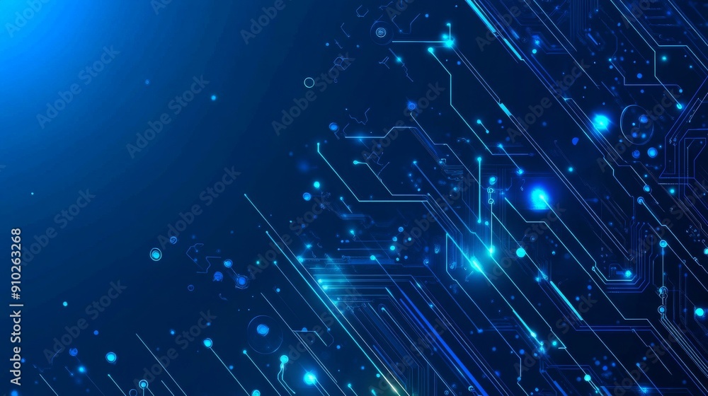 Poster abstract blue technology background featuring glowing circuitry patterns and digital elements.