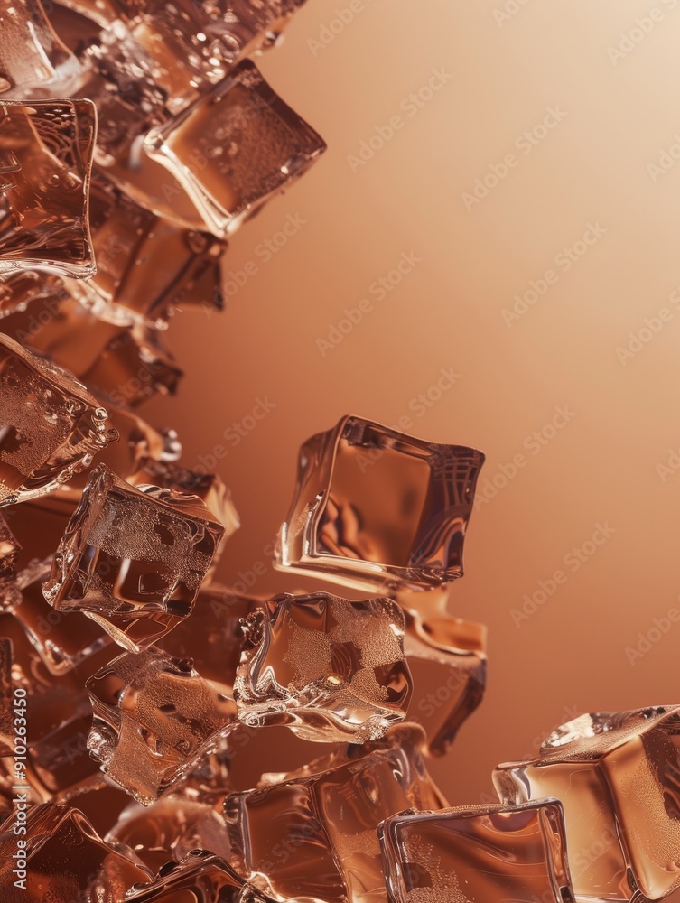 Aufkleber abstract composition of ice cubes in warm tones, creating a dynamic and refreshing visual effect.