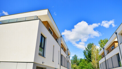 Terraced single family homes in newly developed housing estate. The real estate market in the...