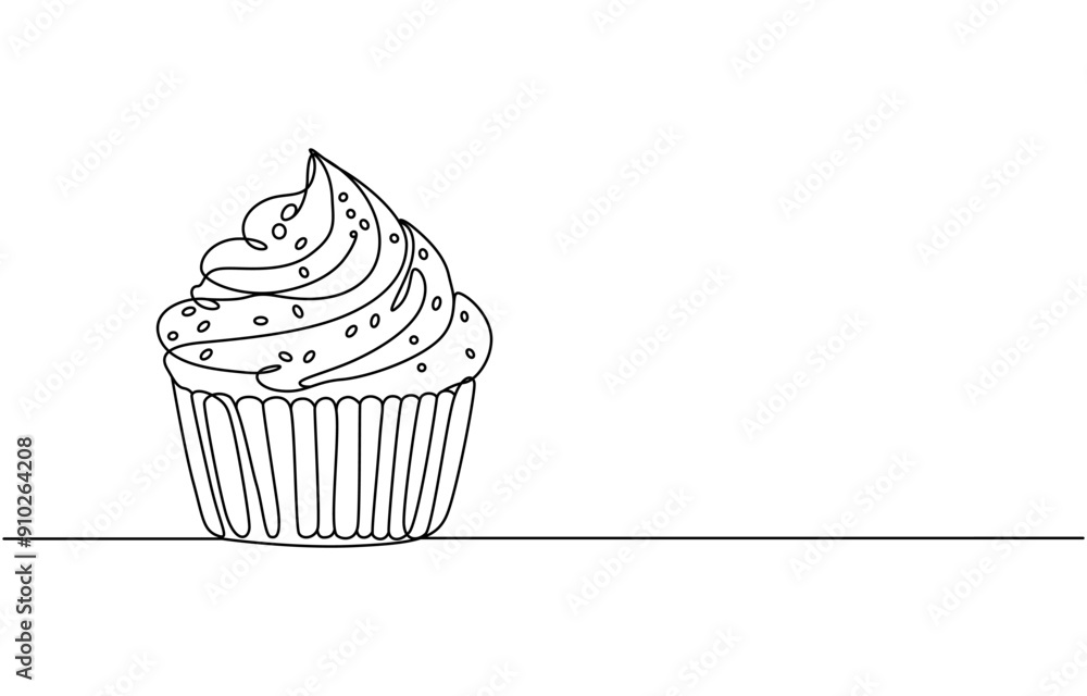 Poster cupcake continuous line art, continuous line drawing of cup cake. one line of muffin cake. cake cont