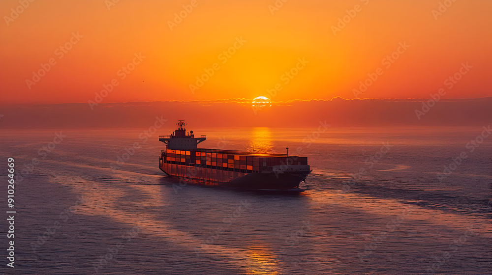 Sticker Cargo Ship at Sunset - Realistic Photo