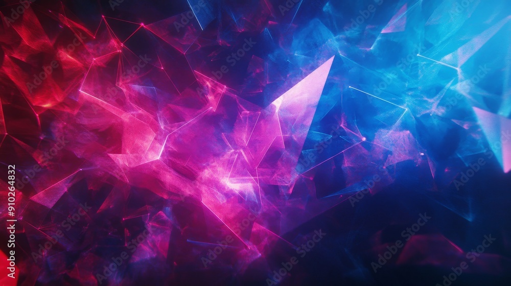 Poster an abstract composition featuring vibrant shades of pink and blue, creating a dynamic and futuristic
