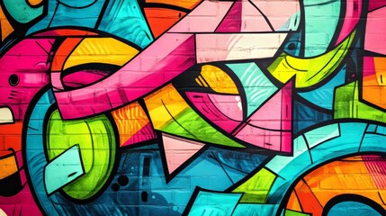 Vibrant and dynamic street art showcasing colorful graffiti patterns in bright hues.
