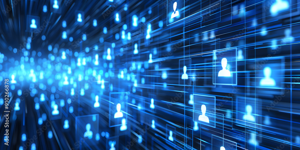 Fototapete abstract geometric background with many people icons. blue background visualizing social networks or