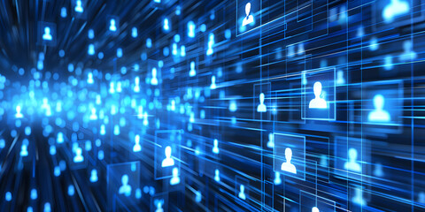 abstract geometric background with many people icons. blue background visualizing social networks or the Internet web. 3d rendering