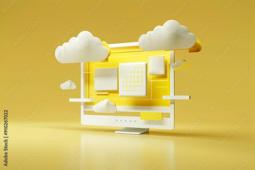 Aufkleber 3d internet browser runing windows programs. the cloud computing supporting. white an yellow.