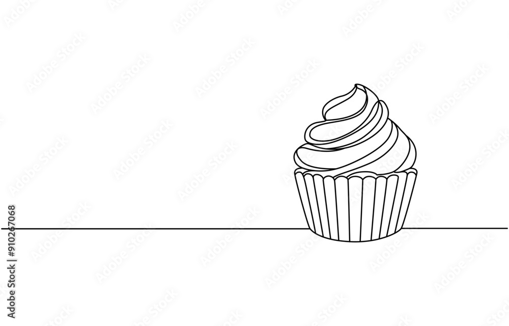 Poster cupcake continuous line art, continuous line drawing of cup cake. one line of muffin cake. cake cont