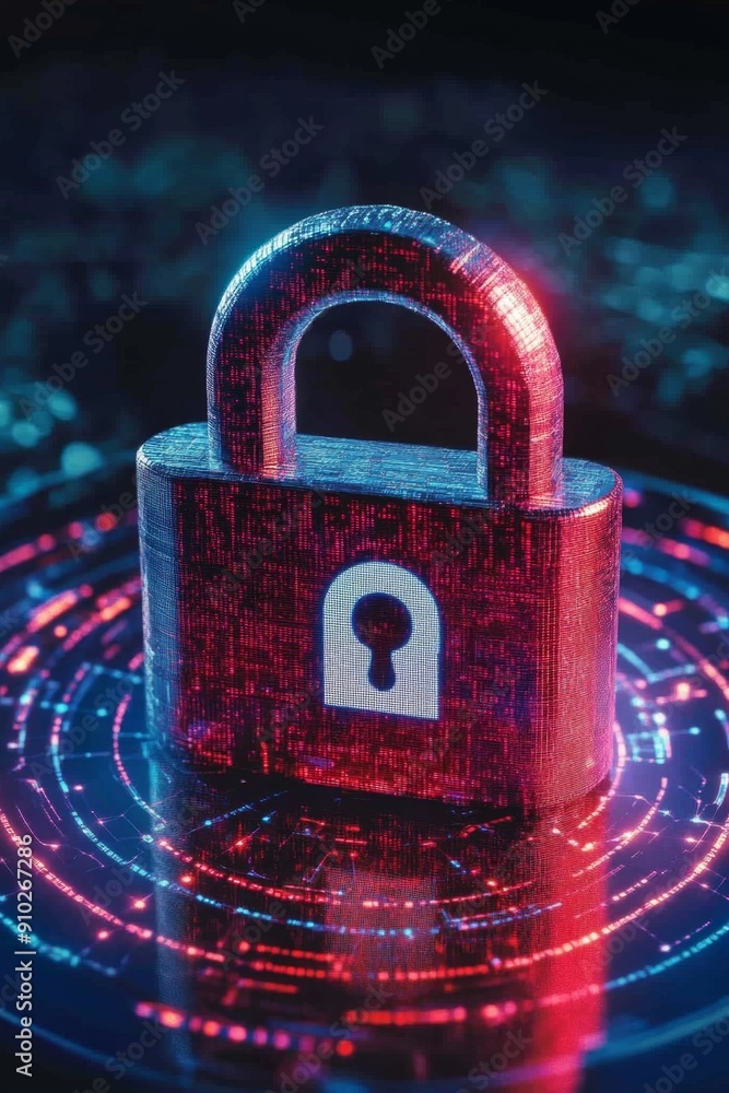 Aufkleber digital padlock standing on circuit board protecting data