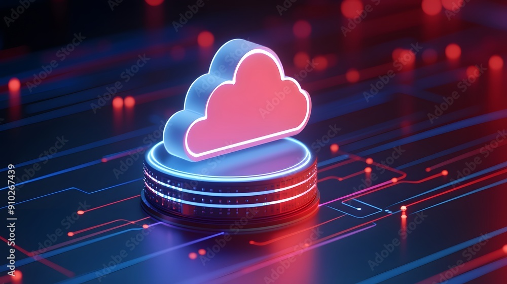 Poster cloud computing icon on futuristic circuit board, representing data storage and digital technology i