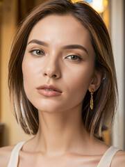 Naklejka premium portrait of beautiful female model in photo studio