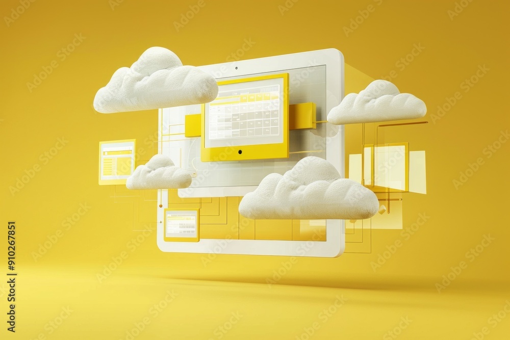 Aufkleber 3d internet browser runing windows programs. the cloud computing supporting. white an yellow.