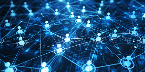 abstract geometric background with many people icons. blue background visualizing social networks or the Internet web. 3d rendering