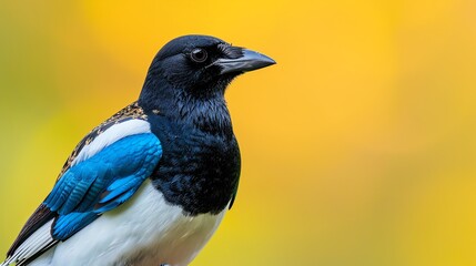 Obraz premium Clever magpie with shiny feathers, wild and curious