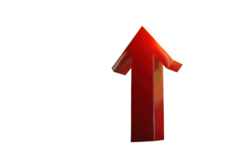 Red bar chart with upward arrow showing growth. PNG image