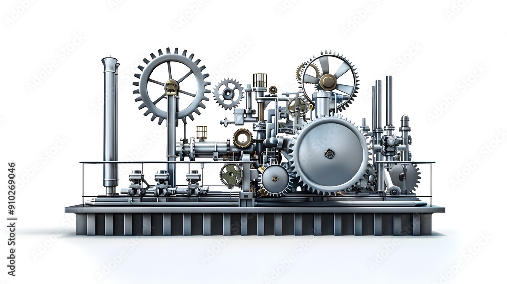 Poster intricate clockwork mechanism and industrial gears in abstract metallic backdrop