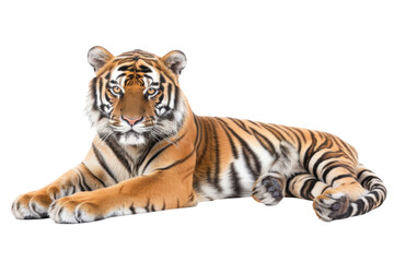 Fototapeta premium Tiger lying down on white background. PNG without background