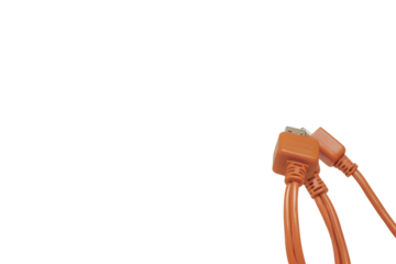 Orange USB cable coiled on a white background.