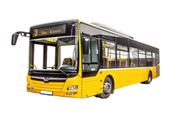 Modern yellow bus on white background.