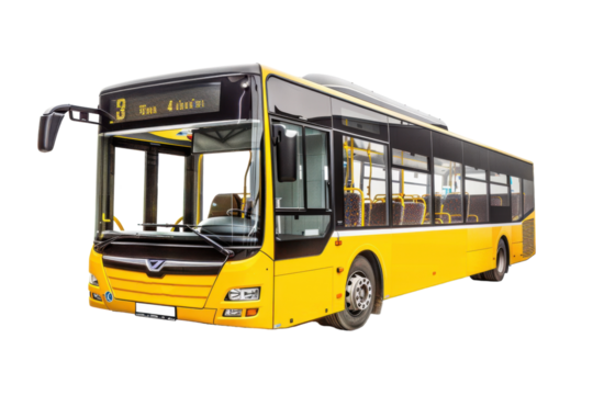 Modern yellow bus on white background.