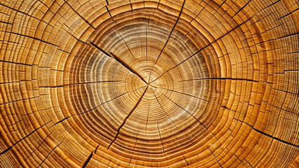 A close-up view of a tree trunk cut surface, revealing detailed growth rings that radiate outward from the center.