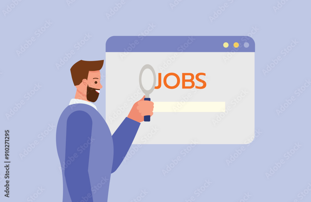 Poster man search job in website. character vector design. flat illustration style.