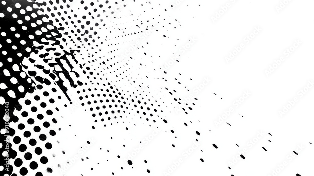 Poster abstract black and white dotted pattern with fading gradients, creating a dynamic visual effect.