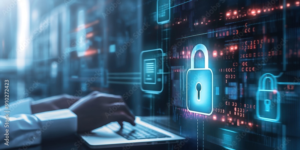 Poster secure internet access with password protection, encryption, and cybersecurity concept. user privacy
