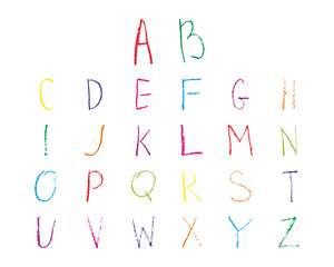 Chalk doodle alphabet for School back. Set of hand drawn elements for booklet design. Vector hand drawn chalk textures of colorful letters. Rough vector chalk illustration