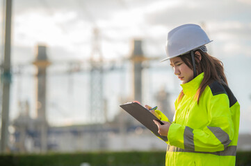 Asian man petrochemical engineer working at oil and gas refinery plant industry factory,The people worker man engineer work control at power plant energy industry manufacturing