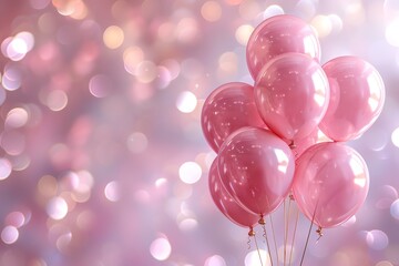 Luxurious pink balloons with sparkling bokeh background, ideal for celebrations, parties, and festive events