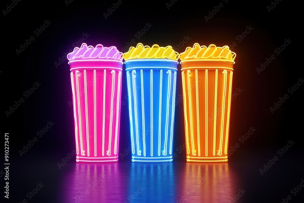 Aufkleber neon popcorn cups abstract design. colorful and bright neon popcorn cups creating a fun and playful 