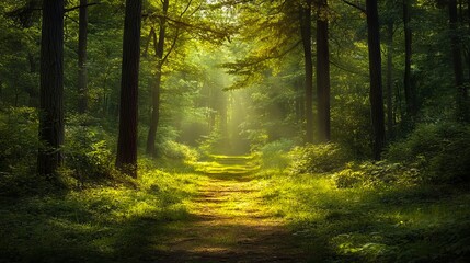 A path in the middle of a lush green forest