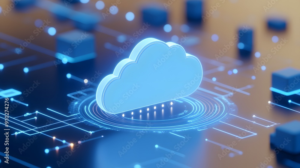 Poster digital cloud computing concept with blue cloud icon on futuristic technology background. high-tech 
