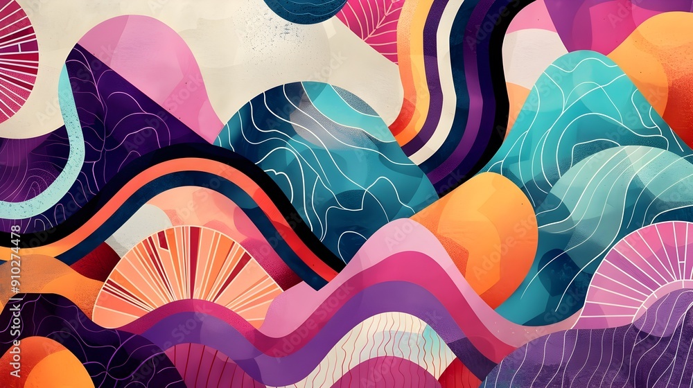 Poster vibrant psychedelic abstract geometric wavy colorful spectrum gradient backdrop
