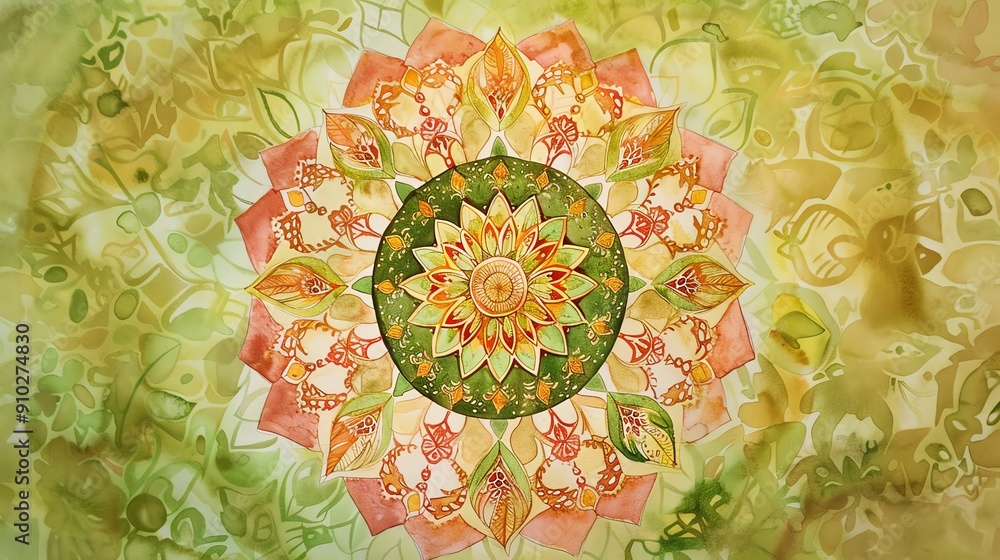 Poster a vibrant and intricate mandala design with a central flower motif surrounded by intricate patterns 