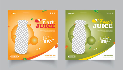 Food Social Media Post design. juice Menu design. set of food social media post or web banner template design.	