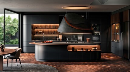 Modern, vibrant kitchens featuring sleek designs, spacious layouts, and integrated high-tech appliances. AI generated image