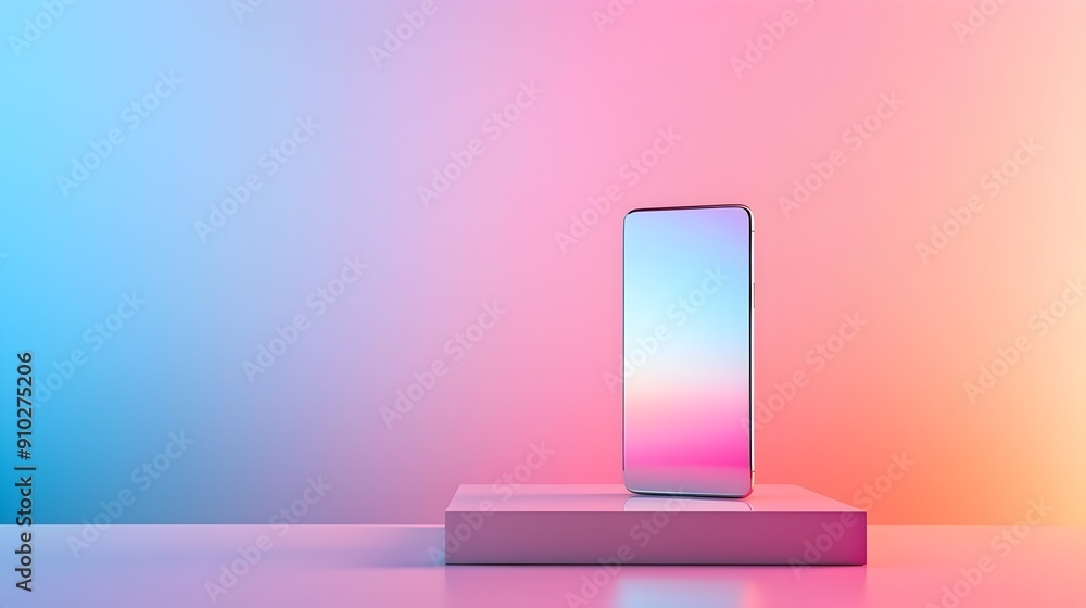 Poster floating smartphone mockup on colorful gradient background