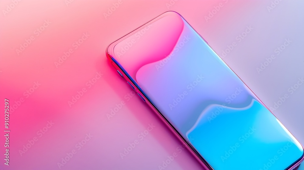 Poster vibrant digital gradient background with futuristic smartphone display