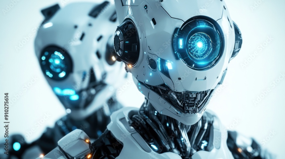 Poster android robot head cyberpunk modern high-tech concept technology future background wallpaper ai gene