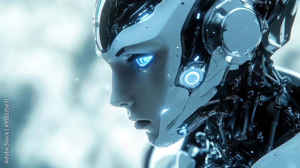 Poster android robot head cyberpunk modern high-tech concept technology future background wallpaper ai gene