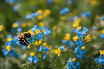 forget yellow wild wildbiene nots gelb bee vergissmeinnicht biene garten blue blau garden flower nectar fly pollen insect nature macro honey animal green summer spring closeup plant pollination tease