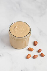 peanut butter, nut butter in a jar, peanuts, healthy eating
