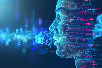 Woman engrossed in using a digital interface, her face illuminated by the screen, AI generated