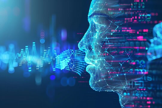 Woman engrossed in using a digital interface, her face illuminated by the screen, AI generated