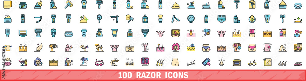 Aufkleber 100 razor icons set. color line set of razor vector icons thin line color flat on white