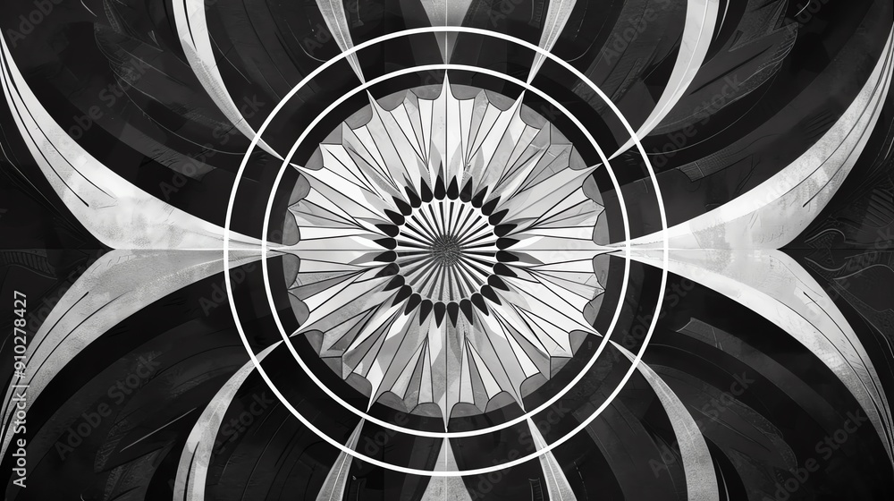 Aufkleber abstract black and white geometric design with a circular pattern in the center.