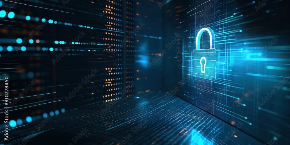 Poster businesses secure sensitive data in cyberspace through network protection systems. confidential info