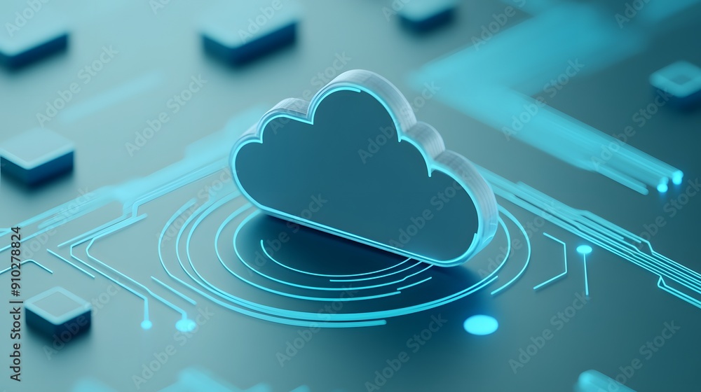 Poster digital cloud storage concept with futuristic design. illustration of cloud computing technology on 