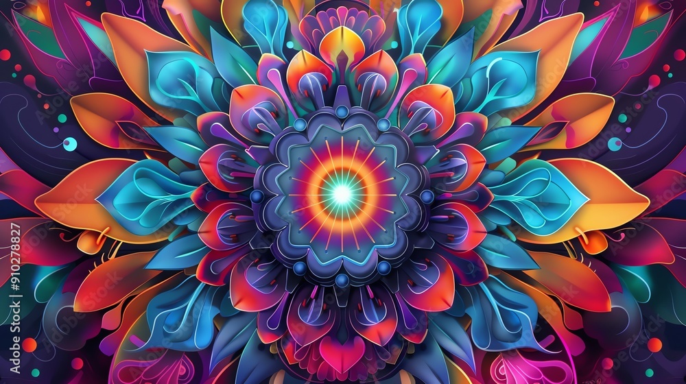 Poster abstract colorful floral design with vibrant hues and intricate details, creating a mesmerizing patt